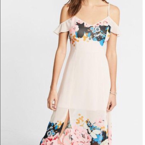 Express Dresses & Skirts - NWT Express cold shoulder midi dress- Pink